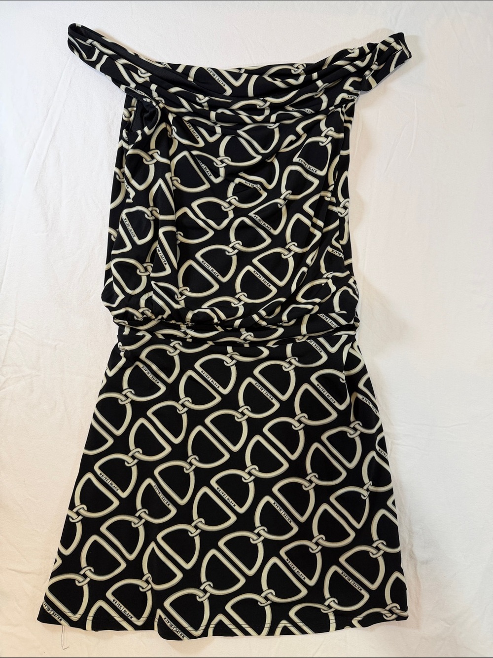 White House Black Market Black & Cream One-Shoulder Pattern Dress